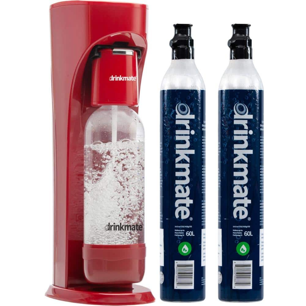 DrinkMate Royal Red Sparkling Water and Soda Maker Machine Bubble Up Bundle with 2 60L CO2 Cartridges