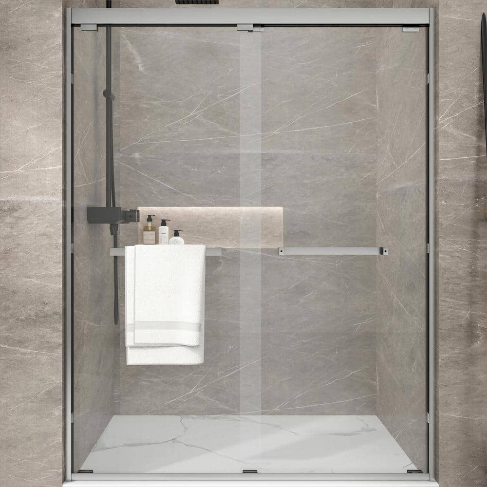 56 in. to 60 in. W x 76 in. H Semi-Frameless Sliding Shower Door in Brushed Nickel with Clear Glass price history on PriceWatchPro