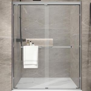 56 in. to 60 in. W x 76 in. H Semi-Frameless Sliding Shower Door in Brushed Nickel with Clear Glass