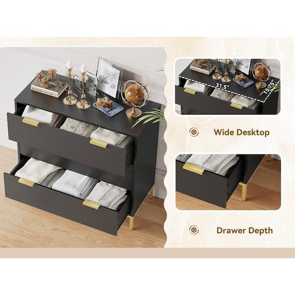 Aupodin 3-Drawer Black Chest of Drawers with Gold Metal Legs Mid Century Modern Dresser 31.5 in. W x 29.5 in. H x 15.7 in. D H0073 - The Home Depot Aupodin 3-Drawer Black Chest of Drawers with Gold Metal Legs Mid Century Modern Dresser 31.5 in. W x 29.5 in. H x 15.7 in. D H0073 - The Home Depot