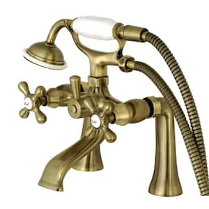 3-Handle Claw Foot Tub Faucet with Hand Shower in Antique Brass