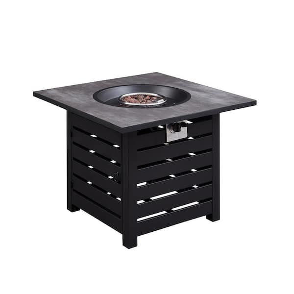 Tatayosi 32 in. Square Ceramic Tile Top Outdoor Gas Fire Pit with Lava Rocks-Gray