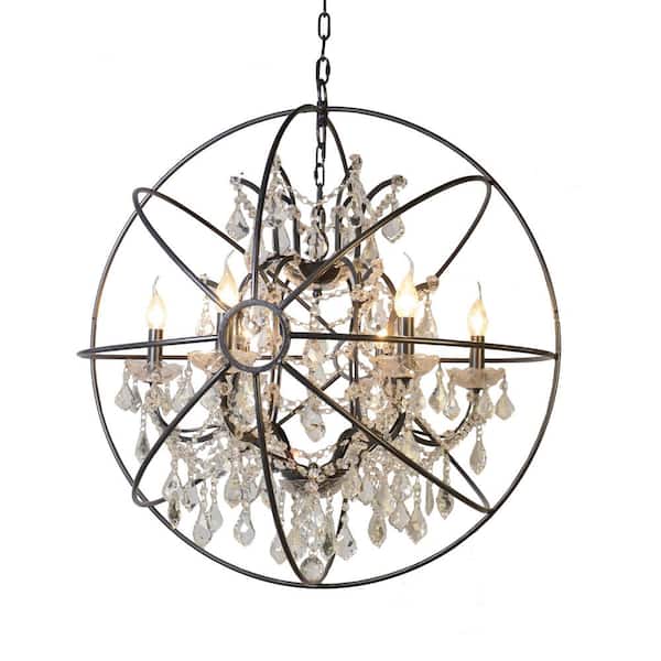 Unbranded 6-Light Rustic Black Globe Chandelier with no Bulbs Included