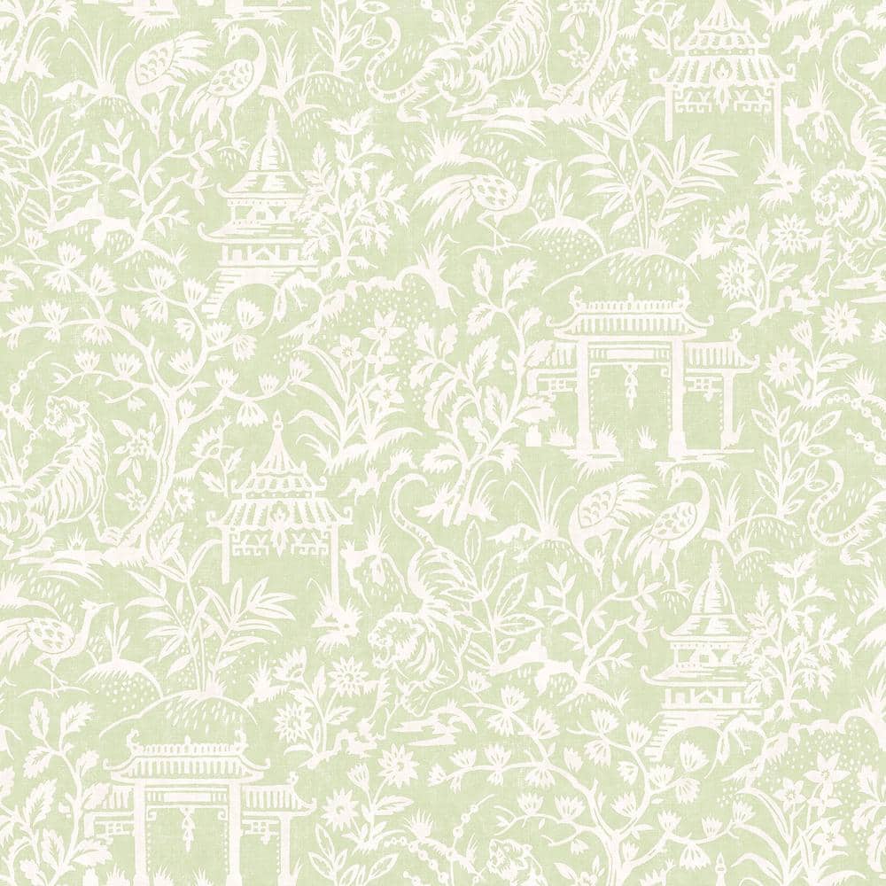 Secret Garden Green Detailed Botantical Toile Design on Non-Woven Paper Non