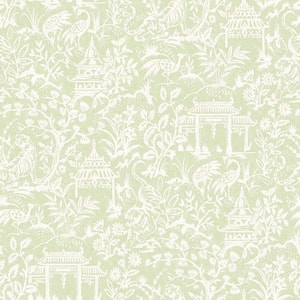 Secret Garden Green Detailed Botantical Toile Design on Non-Woven Paper Non-Pasted Wallpaper Roll (Covers 57.75 sq. ft.)