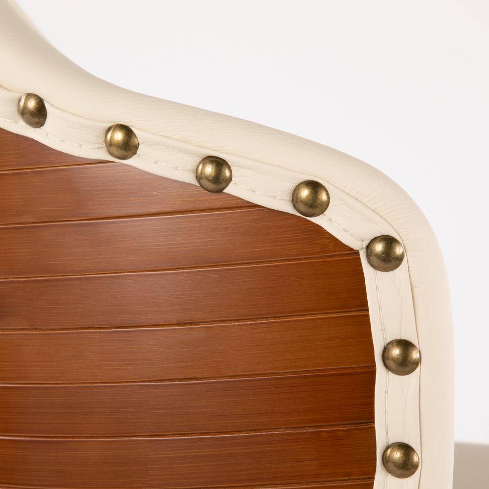 Cream Faux Leather and Walnut Wood 20" Modern Swivel Counter Stool