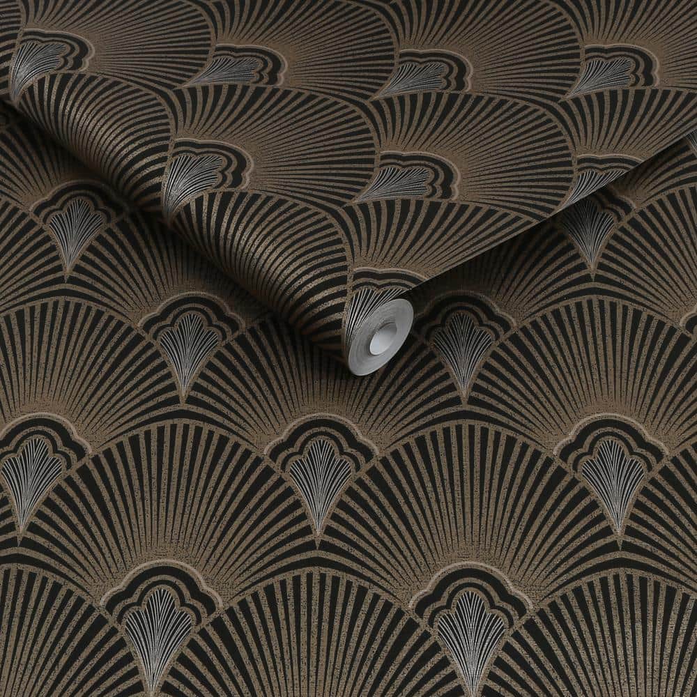 Sublime Art Deco Black and Gold Vinyl Wallpaper Roll