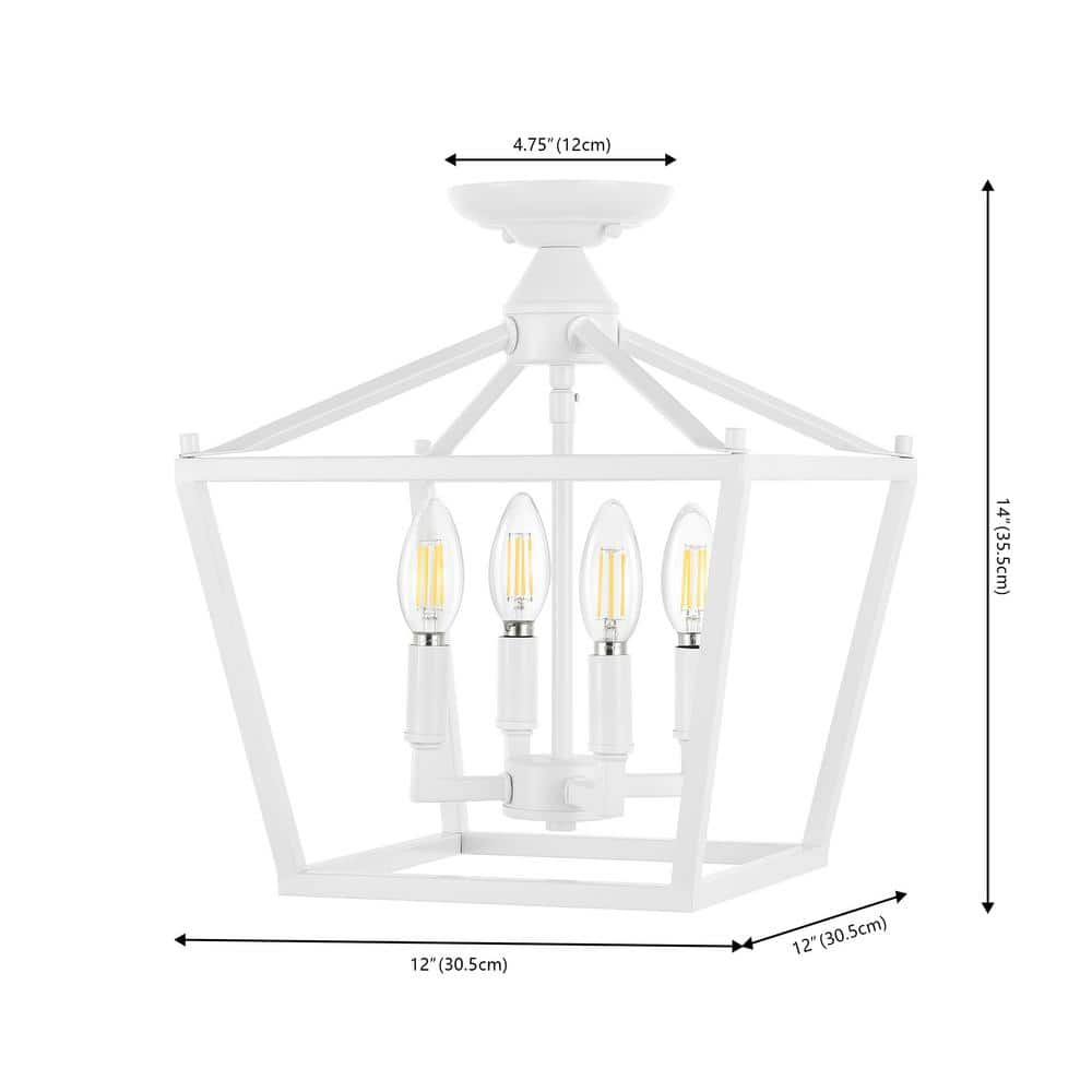 White Iron Farmhouse LED Lantern Flush Mount Light