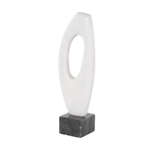 White 5 in. x 14 in. Marble Ceramic Angled Cutout Abstract Sculpture with Black Block Base