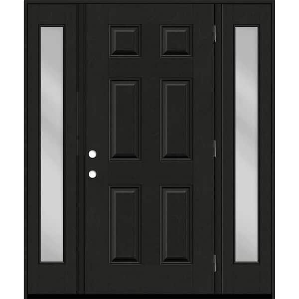 Steves & Sons Regency 68 in. x 80 in. 6 Panel LHOS Onyx Stain Mahogany Fiberglass Prehung Front Door with Clear 14 in. SLs 6-9/16