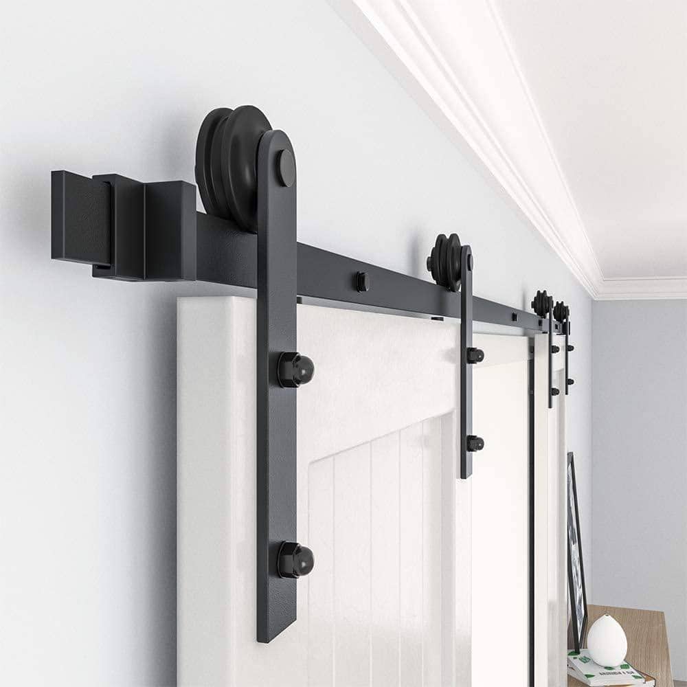 9ft Black Steel Sliding Barn Door Hardware Track Kit