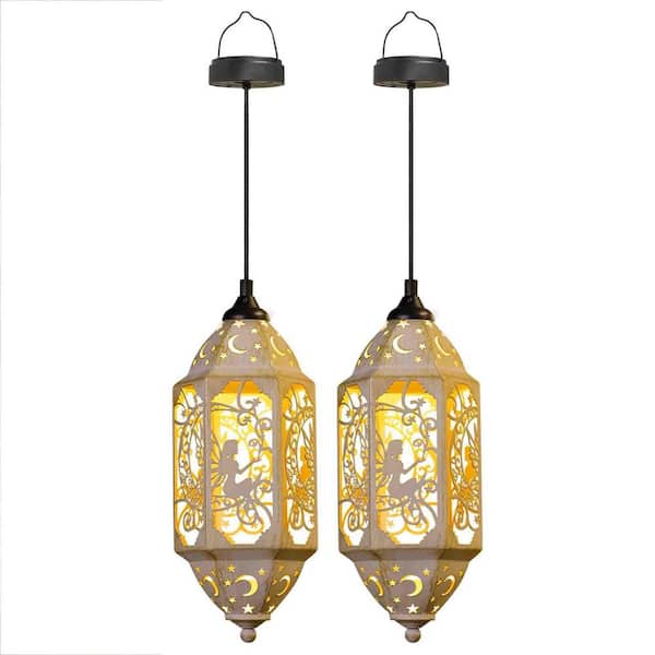 FAWEY TRED INC Outdoor Decor, Big Fairy Moon Metal Decorative Solar Lights (2-Pack)