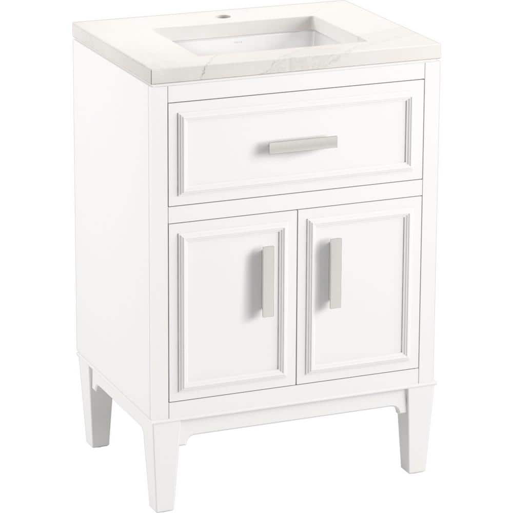 White 24-Inch Freestanding Bathroom Vanity with Quartz Top