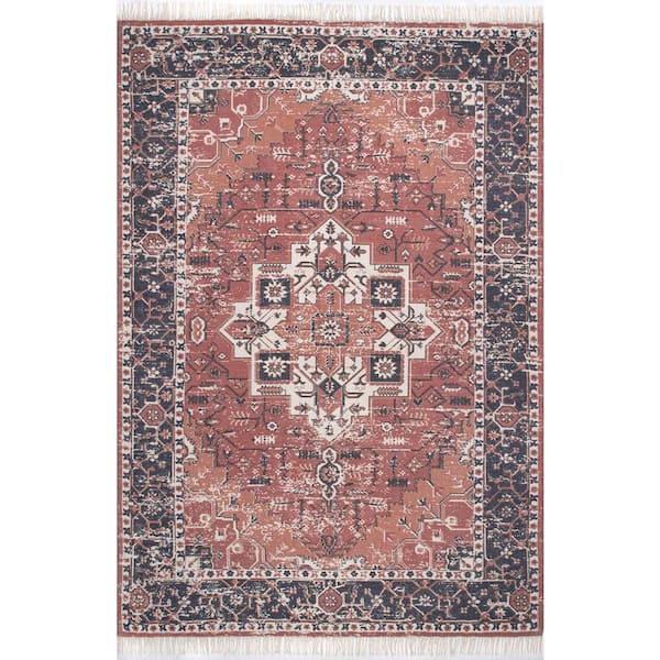 nuLOOM Miya Traditional Medallion Fringe Rust 5 ft. x 8 ft. Indoor Area Rug