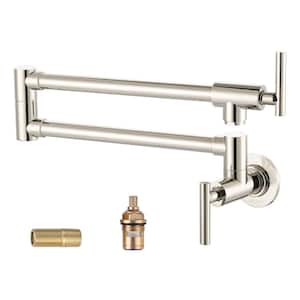 Wall Mounted Pot Filler with Double Joint Swing Arms in Polished Nickel