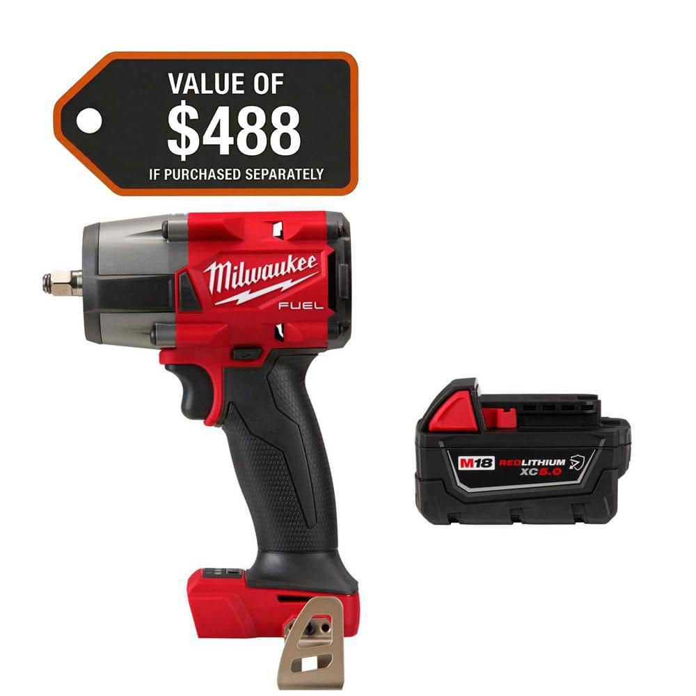 Milwaukee M18 FUEL GEN-2 18V Lithium-Ion Mid Torque Brushless Cordless 3/8 in. Impact Wrench with Friction Ring w/ 5.0 Ah Battery