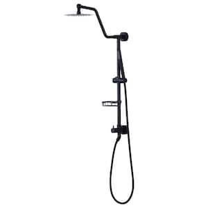 1-Spray 8 in. Round Wall Bar Shower Kit with Fixed Shower Head and Hand Shower in Matte Black