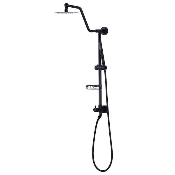 ARCORA 1-Spray 8 in. Round Wall Bar Shower Kit with Fixed Shower Head and Hand Shower in Matte Black