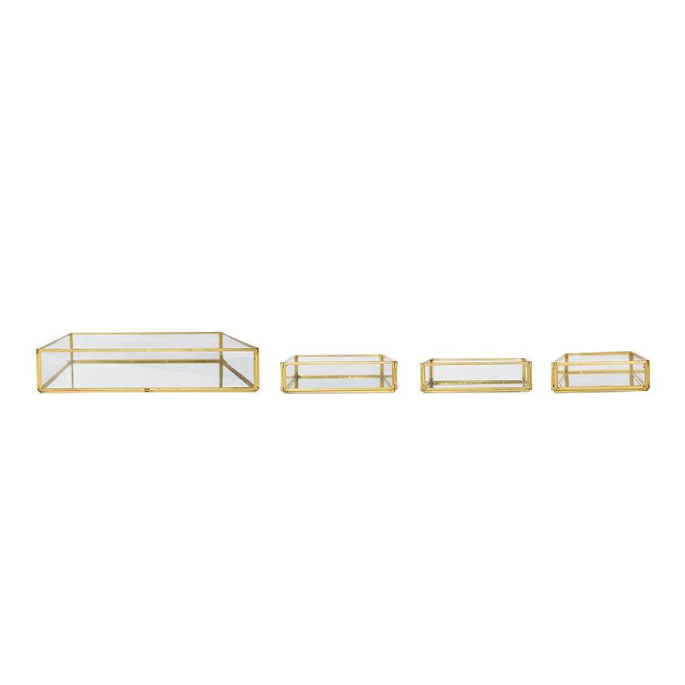 Clear Rectangular Glass Tray with Gold Rim