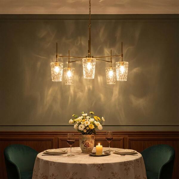 BYBLIGHT 32.3 in. 5-Light Brass Gold Modern Chandelier with Water