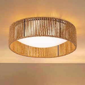 13.75 in. Silver Dimmable 20-Watt Selectable LED Flush Mount 3000K/4000K/5000K with Paper Rope and Acrylic Shade
