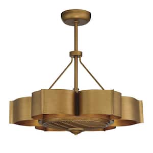 Stockholm 31 in. W x 11.88 in. H 6-Light Indoor Gold Patina Fan D'Lier Ceiling Fan with Remote Control