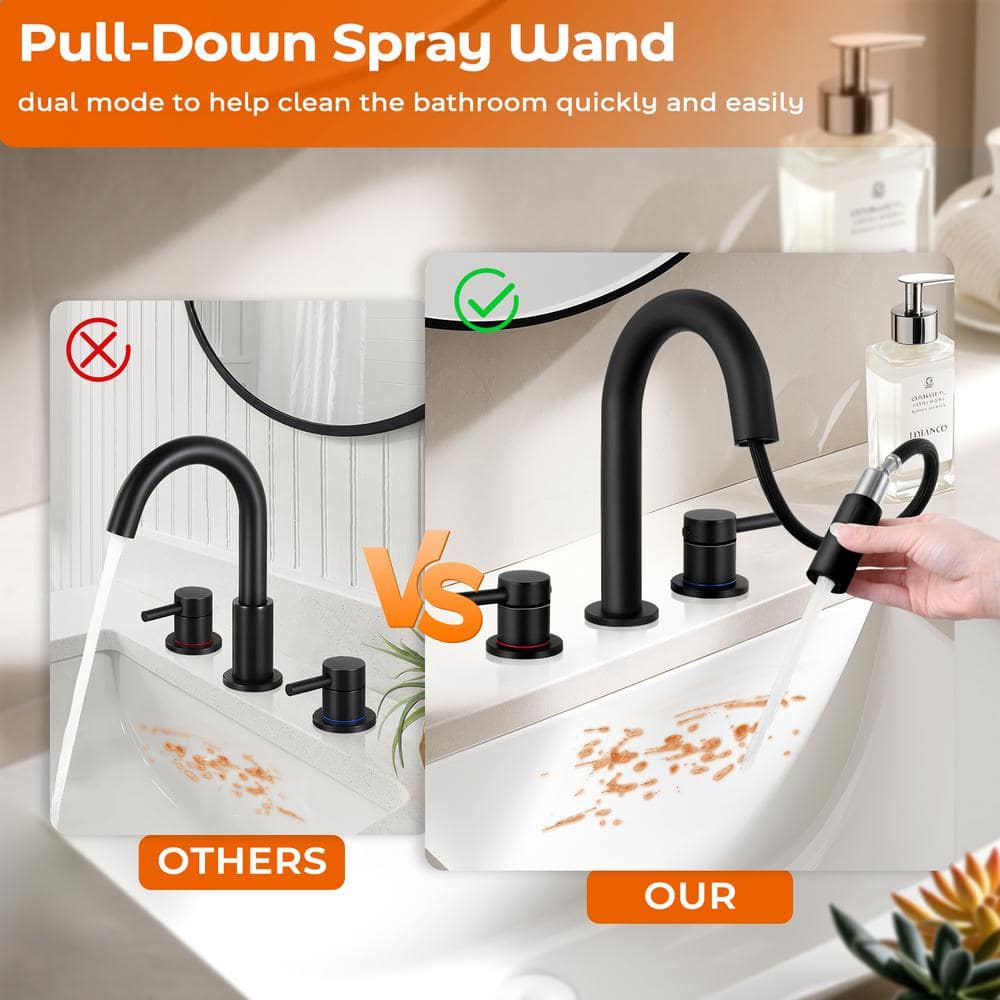 Matte Black Stainless Steel 8-Inch Widespread Bathroom Faucet
