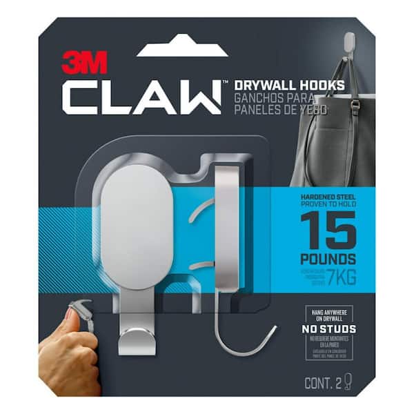 3M CLAW 3.3 in. H Steel Silver 15 lbs. Load Capacity Drywall Hooks (Pack of 2)