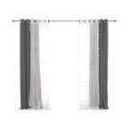 52 in. W x 84 in. L Pretty Dot Sheer and Linen Textured Grommet Blackout Curtains in Dark Grey