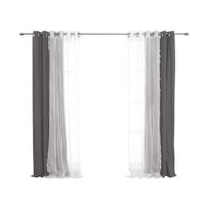 Simple Gray Sheer Tulle Room Darkening Thermal Insulated Blackout Curtain 1Piece