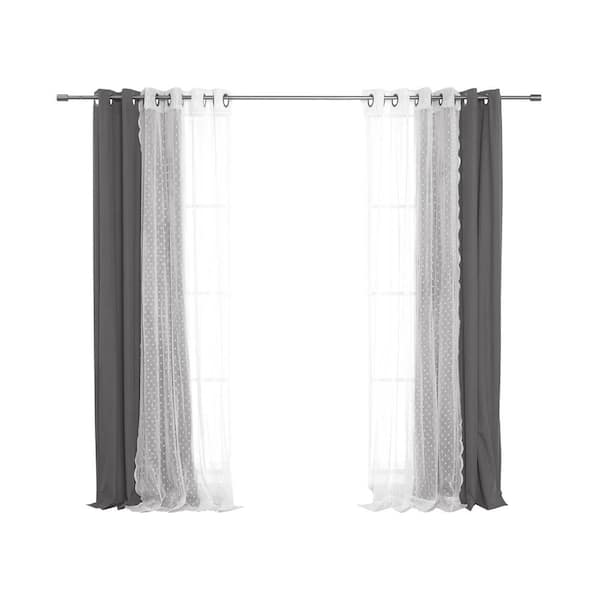 Best Home Fashion 52 in. W x 84 in. L Pretty Dot Sheer and Linen Textured Grommet Blackout Curtains in Dark Grey