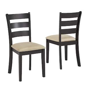 Black Wood Beige Microfiber Dining Chairs (Set of 2)