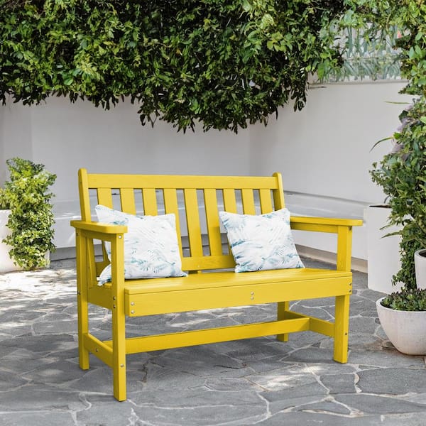 JEAREY Garden Bench All-Weather HDPE 2-Person Plastic Outdoor Bench in Lemon Yellow