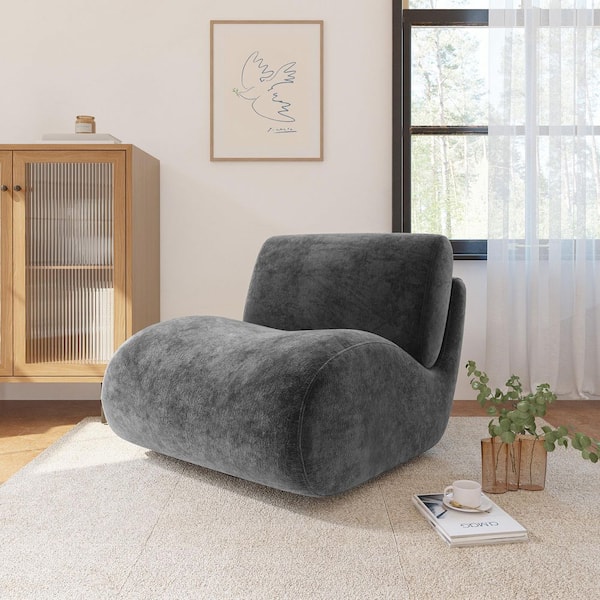 Modern Dark Gray Chenille Swivel Lazy Sofa Accent Chair with Armless (Set-1)