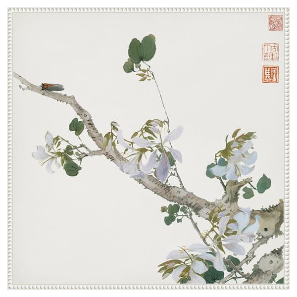 Amanti Art Insects and Flowers IV by Ju Lian 30 in. W x 30 in. H. Canvas Wall Art Print Framed in White