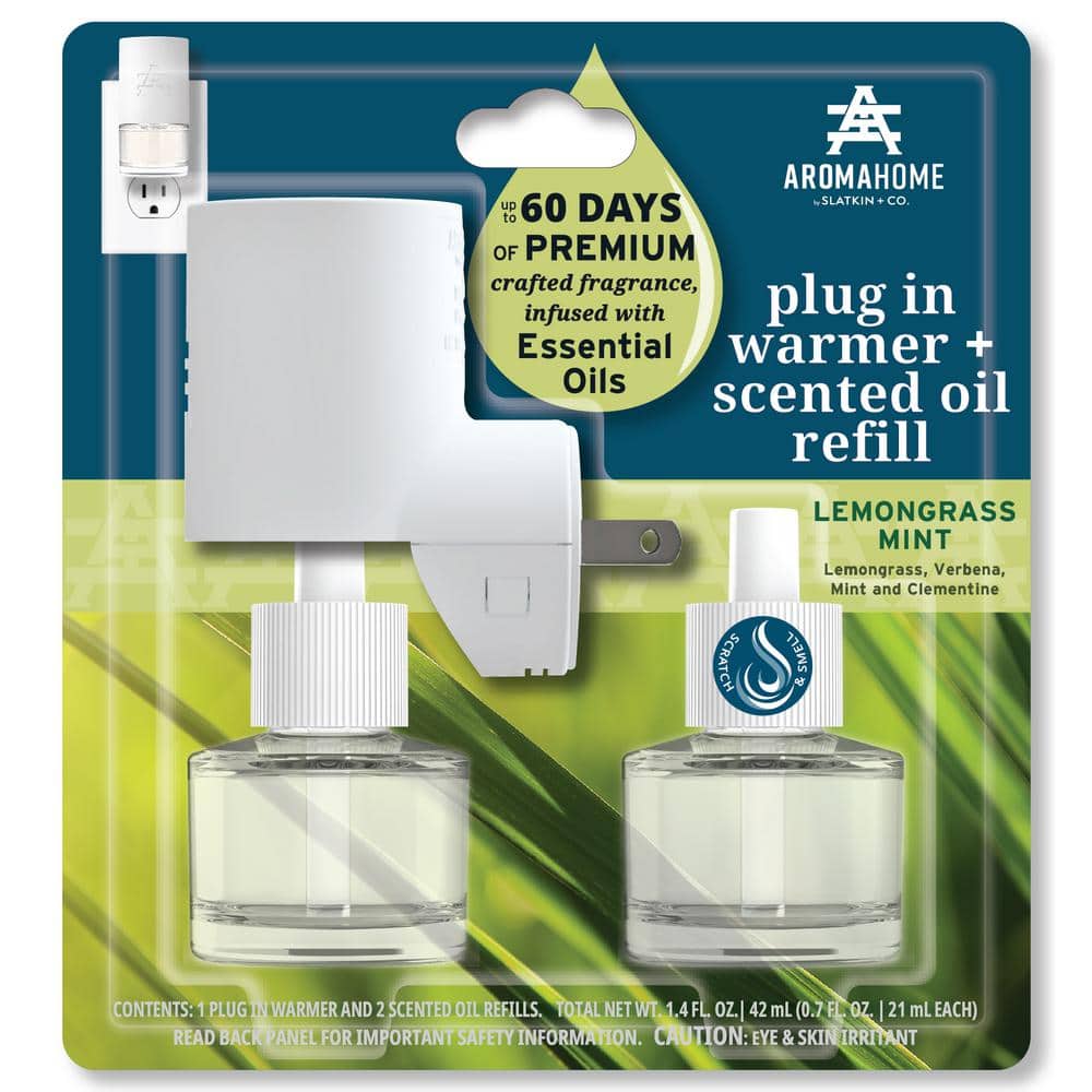AROMAHOME BY SLATKIN & CO AromaHome Lemongrass Mint Plug-In Warmer Plus  Scented Oil Refill Plug-In Air Freshener (2-Pack) HD-AHDRF2-LM - The Home
