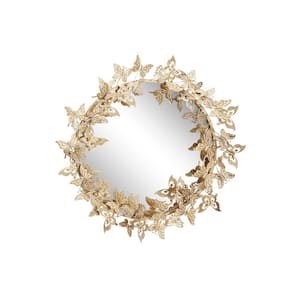 28 in. x 28 in. 3D Round Framed Gold Butterfly Wall Mirror