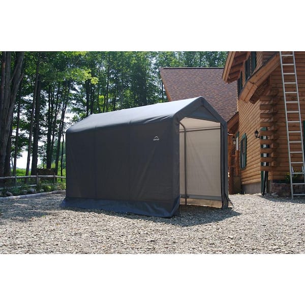 ShelterLogic 6 ft. W x 10 ft. D x 6 ft. H Peak-Style Steel Shed-In-A-Box  Storage Shed in Grey with Patented Stabilizers 70403.0 - The Home Depot