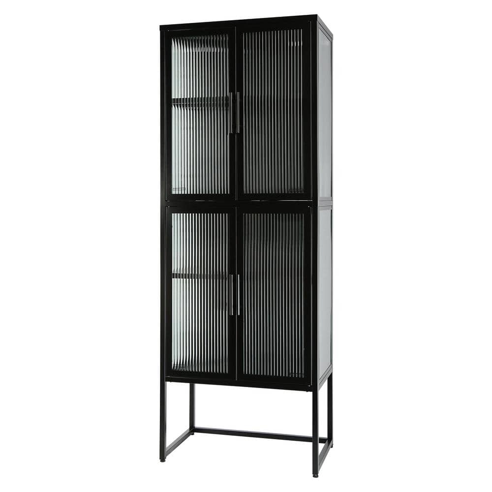 23.70 in. W x 13.86 in. D x 65.55 in. H Black 4-Door Tempered Glass Linen C