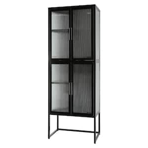 23.70 in. W x 13.86 in. D x 65.55 in. H Black 4-Door Tempered Glass Linen Cabinet with 4 Glass Doors Adjustable Shelves