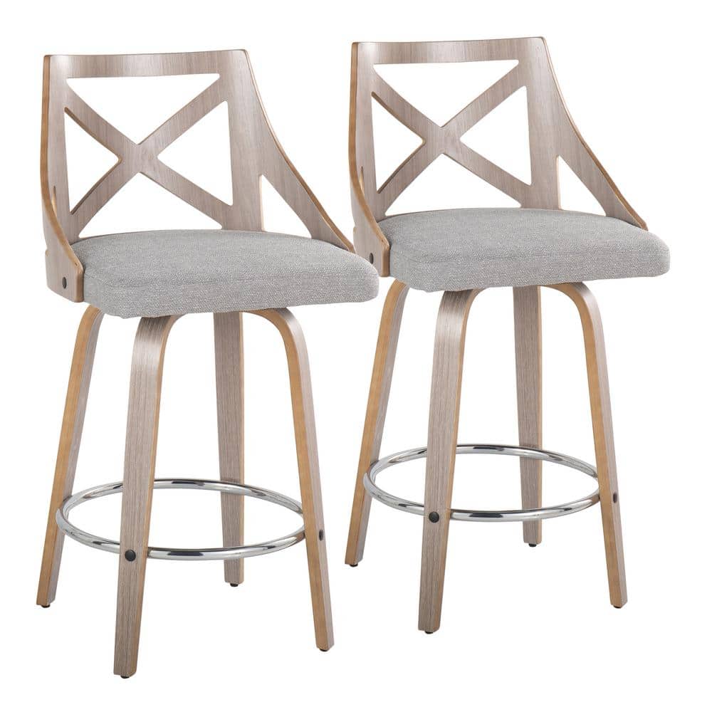Charlotte Gray Upholstered Swivel Counter Stool with Light Wood and Metal