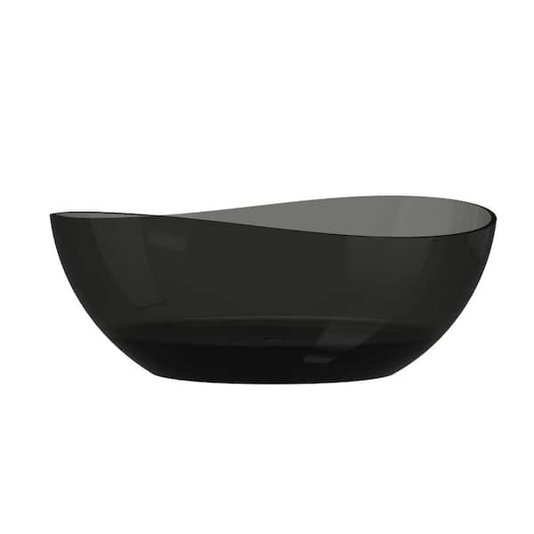 63 in. x 37.4 in. Stone Resin Solid Surface Flatbottom Oval Shape Soaking Bathtub with Center Drain in Transparent Gray