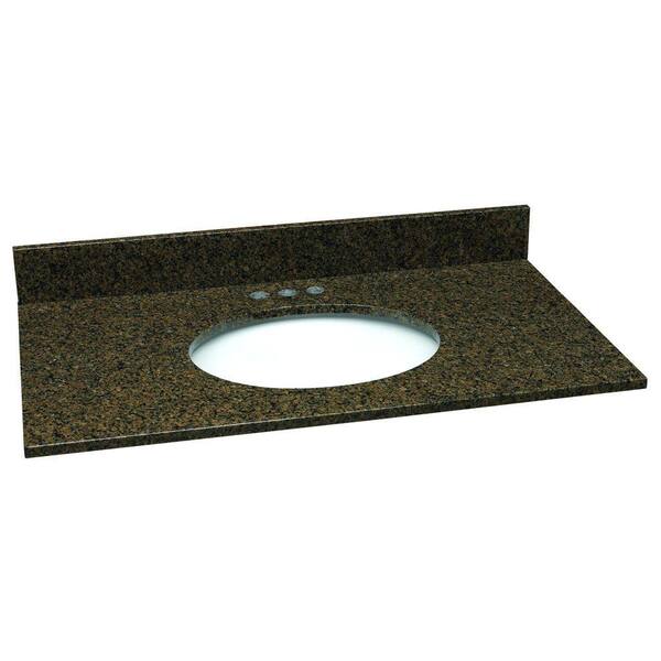 Design House 61 in. W Granite Vanity Top in Tropical Brown with White Bowl and 4 in. Faucet Spread