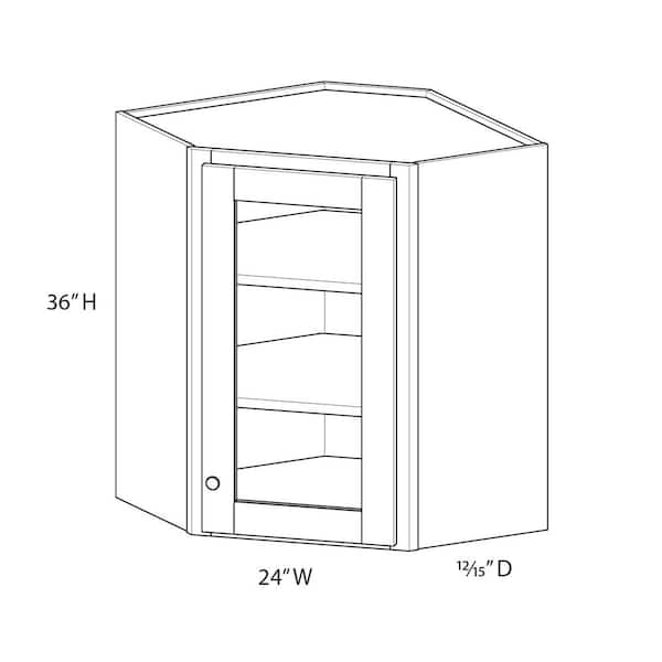 Kunal Kitchens Norfolk Shaker 24 in. W x 36 in. H x 12 in. D in Painted White Plywood Assembled Frosted Glass Corner Diagonal Wall