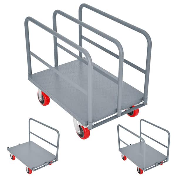 Unbranded 2000 lb. Capacity Steel Heavy Duty Panel Hand Truck with 6 in. Swivel Brake Casters and 3-Side Handrails, Drywall Cart