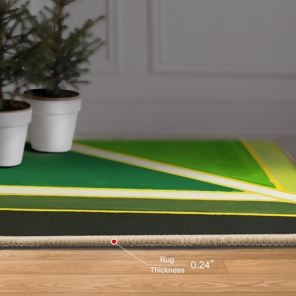Green and Yellow Geometric Washable Synthetic Area Rug 5' x 7'