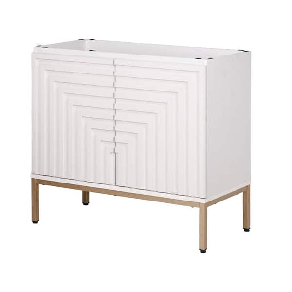 Rowan 36 in. W x 18 in. D x 33 in. H Geometric Modern Transitional 2-Shelf Bath Vanity Cabinet without Top in White/Gold