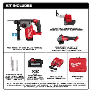 M18 FUEL ONE-KEY 18V Lithium-Ion Brushless Cordless 1 in. SDS-Plus Rotary Hammer W/Dust Extractor Kit and Drill Bit Set