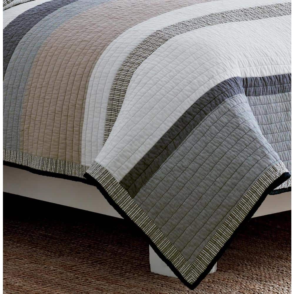 King Size Blue and Gray Cotton Reversible Quilt Set