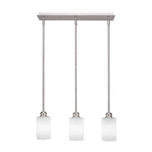 Albany 60-Watt 3-Light Brushed Nickel, Linear Pendant Light with 4 in. White Muslin Glass and No Bulbs Included